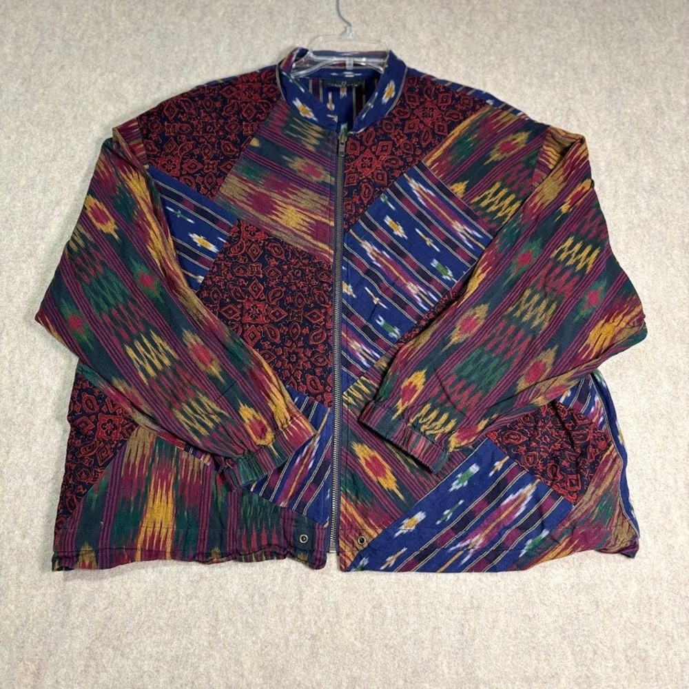 Carole Little Sport Jacket Womens 12 Multi Color Cotton Patchwork Boho Vintage